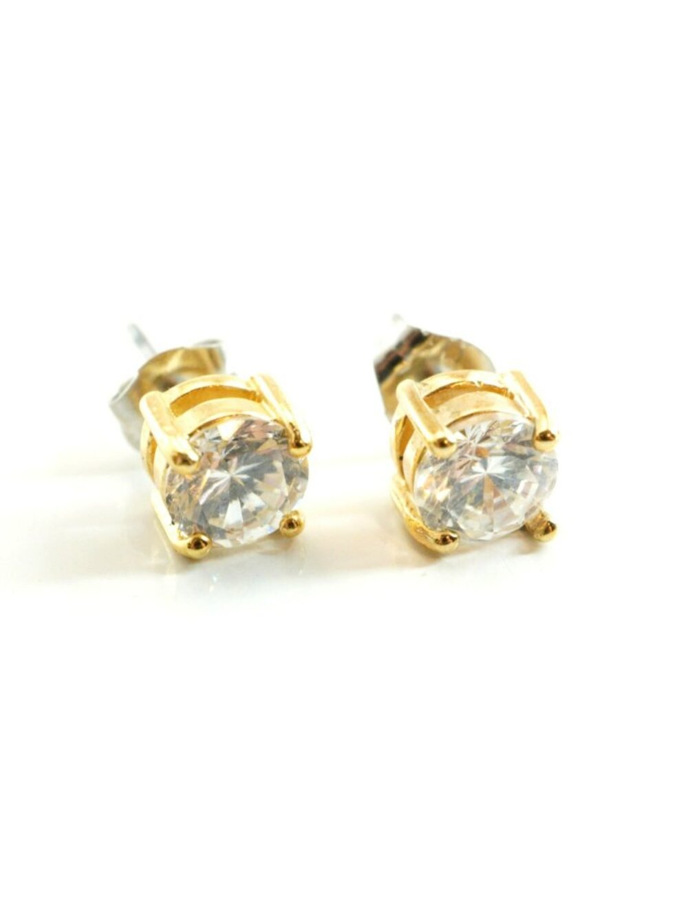 Vintage Gold Tone Clear Crystal Stud Earrings 5mm Round Basket Setting